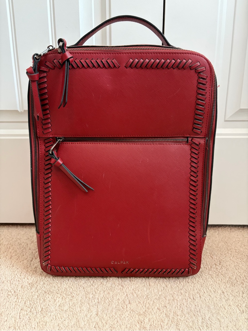 CALPAK Kaya Laptop Backpack Burgundy Red 15” Travel Work School Faux Leather